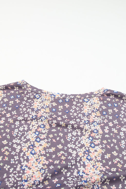 Floral Print Round Neck Babydoll Plus Size Top