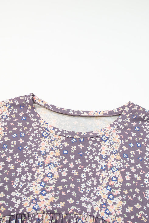 Floral Print Round Neck Babydoll Plus Size Top