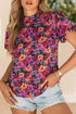 Floral Print Round Neck Puff Sleeve Woven Blouse