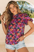 Floral Print Round Neck Puff Sleeve Woven Blouse