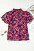 Floral Print Round Neck Puff Sleeve Woven Blouse