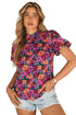 Floral Print Round Neck Puff Sleeve Woven Blouse