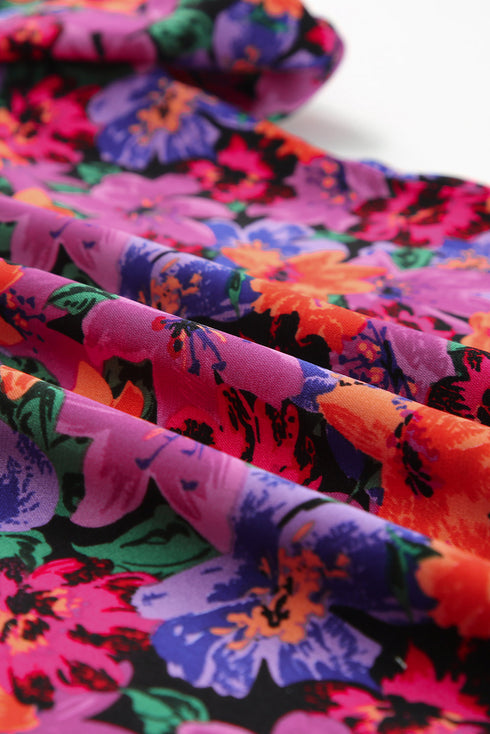 Floral Print Round Neck Puff Sleeve Woven Blouse