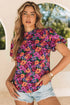 Floral Print Round Neck Puff Sleeve Woven Blouse
