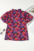 Floral Print Round Neck Puff Sleeve Woven Blouse