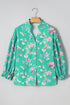Floral Print Ruffle Neck Button Front Blouse