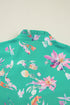 Floral Print Ruffle Neck Button Front Blouse