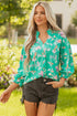 Floral Print Ruffle Neck Button Front Blouse