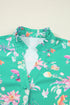 Floral Print Ruffle Neck Button Front Blouse