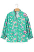 Floral Print Ruffle Neck Button Front Blouse