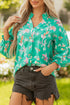 Floral Print Ruffle Neck Button Front Blouse