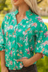 Floral Print Ruffle Neck Button Front Blouse