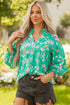 Floral Print Ruffle Neck Button Front Blouse