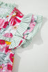 Floral Print Ruffle Neck Short Sleeve Woven Blouse