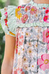 Floral Print Ruffle Neck Short Sleeve Woven Blouse