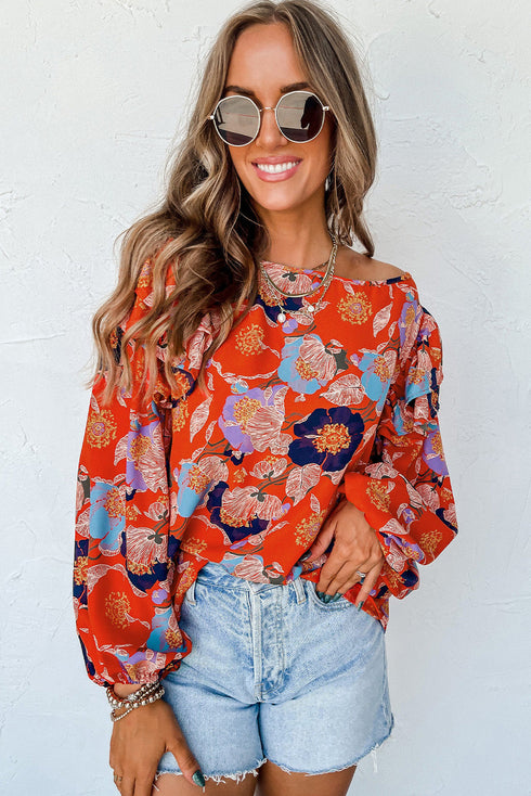 Floral Print Ruffle Puff Sleeve Blouse