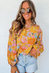Floral Print Ruffle Puff Sleeve Blouse