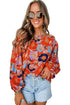 Floral Print Ruffle Puff Sleeve Blouse