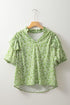 Floral Print Ruffle Puff Sleeve Frilled Collar V Neck Blouse