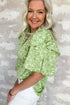 Floral Print Ruffle Puff Sleeve Frilled Collar V Neck Blouse
