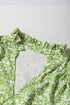 Floral Print Ruffle Puff Sleeve Frilled Collar V Neck Blouse
