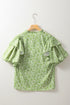 Floral Print Ruffle Puff Sleeve Frilled Collar V Neck Blouse