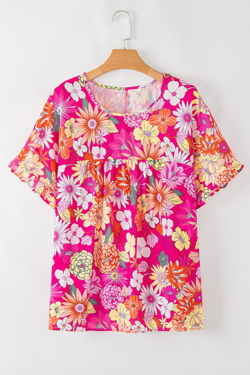 Floral Print Ruffle Short Sleeve Southern Belle Blouse