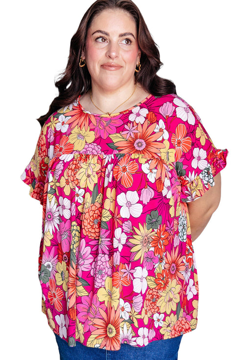 Floral Print Ruffle Short Sleeve Southern Belle Blouse