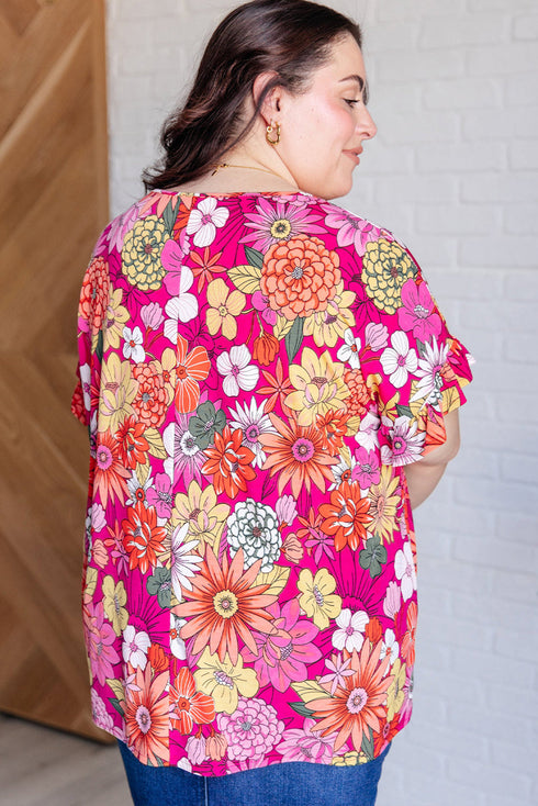 Floral Print Ruffle Short Sleeve Southern Belle Blouse
