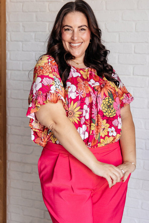 Floral Print Ruffle Short Sleeve Southern Belle Blouse