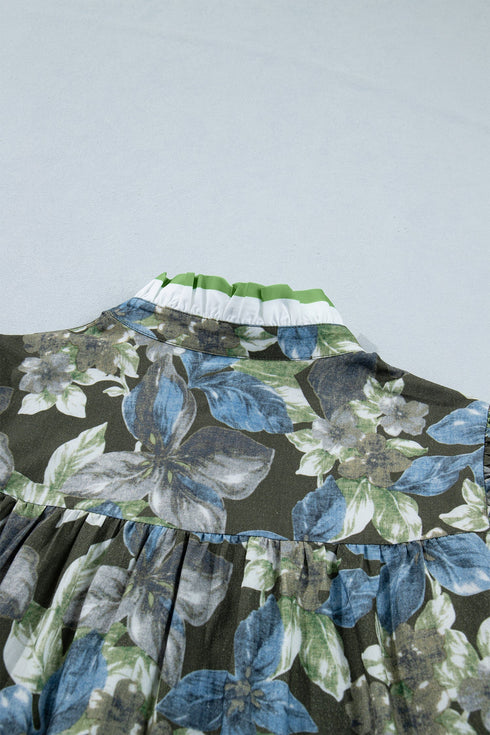 Floral Print Ruffle Short Sleeve Woven Blouse