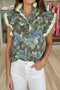 Floral Print Ruffle Short Sleeve Woven Blouse