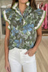 Floral Print Ruffle Short Sleeve Woven Blouse
