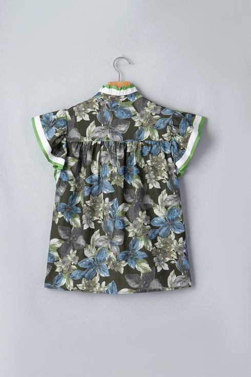 Floral Print Ruffle Short Sleeve Woven Blouse