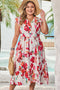 Floral Print Ruffle Sleeve A Line Plus Size Midi Dress