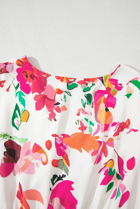 Floral Print Ruffle Sleeve A Line Plus Size Midi Dress
