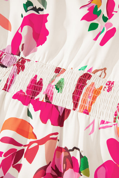 Floral Print Ruffle Sleeve A Line Plus Size Midi Dress