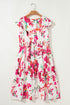 Floral Print Ruffle Sleeve A Line Plus Size Midi Dress