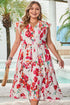 Floral Print Ruffle Sleeve A Line Plus Size Midi Dress