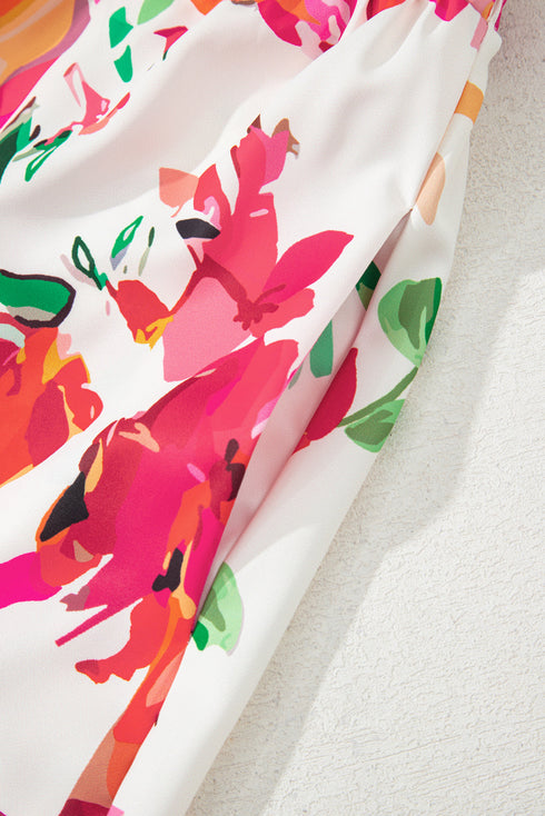 Floral Print Ruffle Sleeve A Line Plus Size Midi Dress