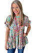 Floral Print Ruffle Sleeve Babydoll Top