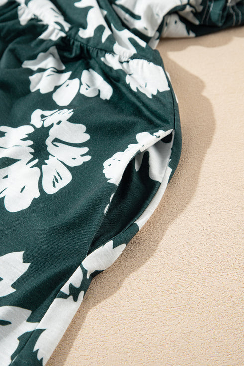 Floral Print Ruffle Sleeve Empire Waist Mini Dress