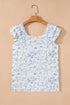 Floral Print Ruffle Sleeve Square Neck Tie Back Blouse