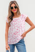 Floral Print Ruffle Sleeve Square Neck Tie Back Blouse