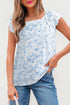 Floral Print Ruffle Sleeve Square Neck Tie Back Blouse