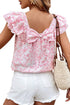 Floral Print Ruffle Sleeve Square Neck Tie Back Blouse