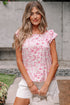 Floral Print Ruffle Sleeve Square Neck Tie Back Blouse
