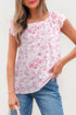 Floral Print Ruffle Sleeve Square Neck Tie Back Blouse