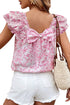 Floral Print Ruffle Sleeve Square Neck Tie Back Blouse