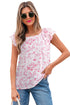Floral Print Ruffle Sleeve Square Neck Tie Back Blouse